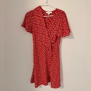 Monteau Los Angeles red and White floral midi wrap dress